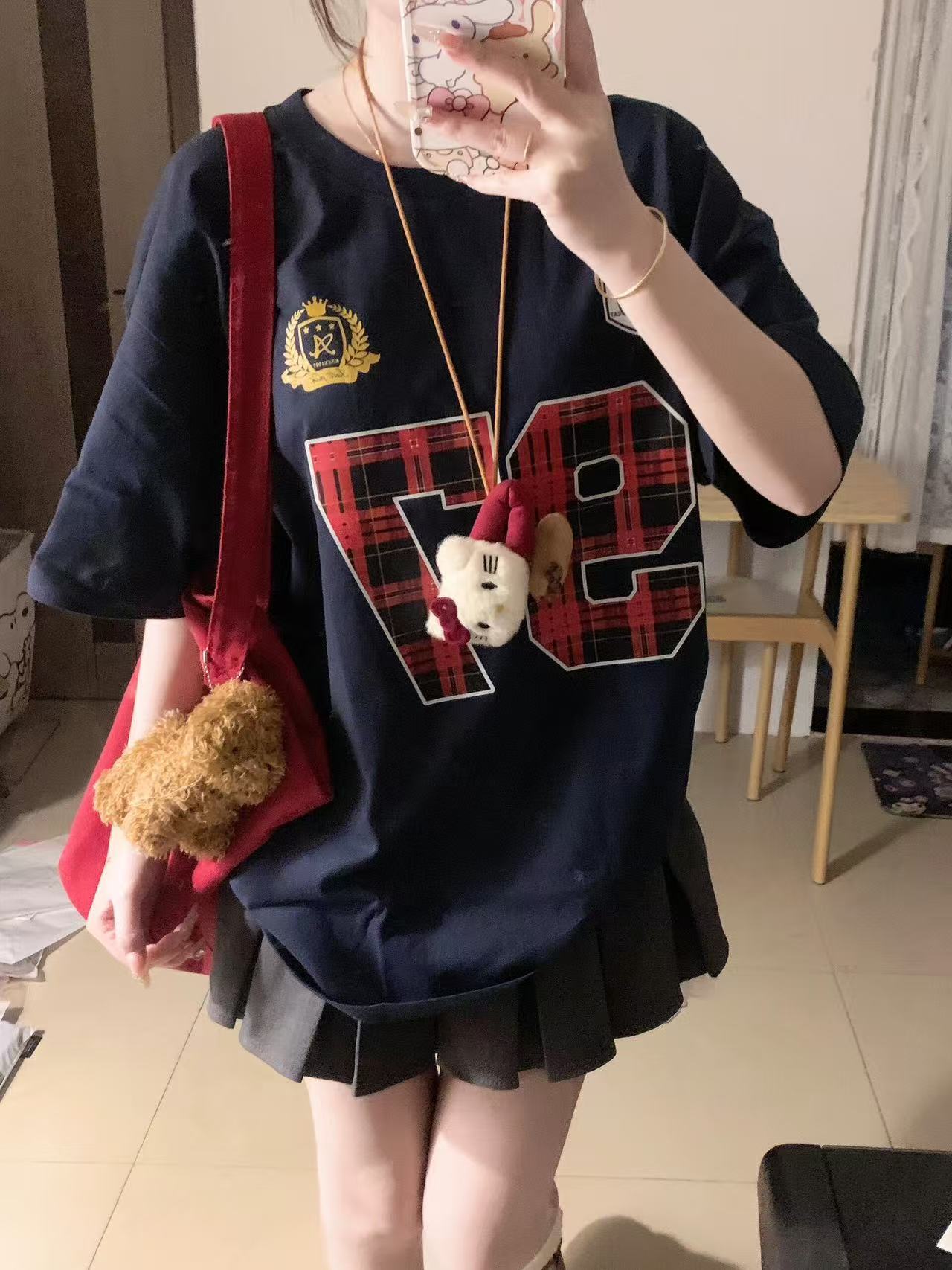 200g combed and tight-fitting sprinkler, pure cotton backpack, spring and summer loose shoulder printed short-sleeved T-shirt