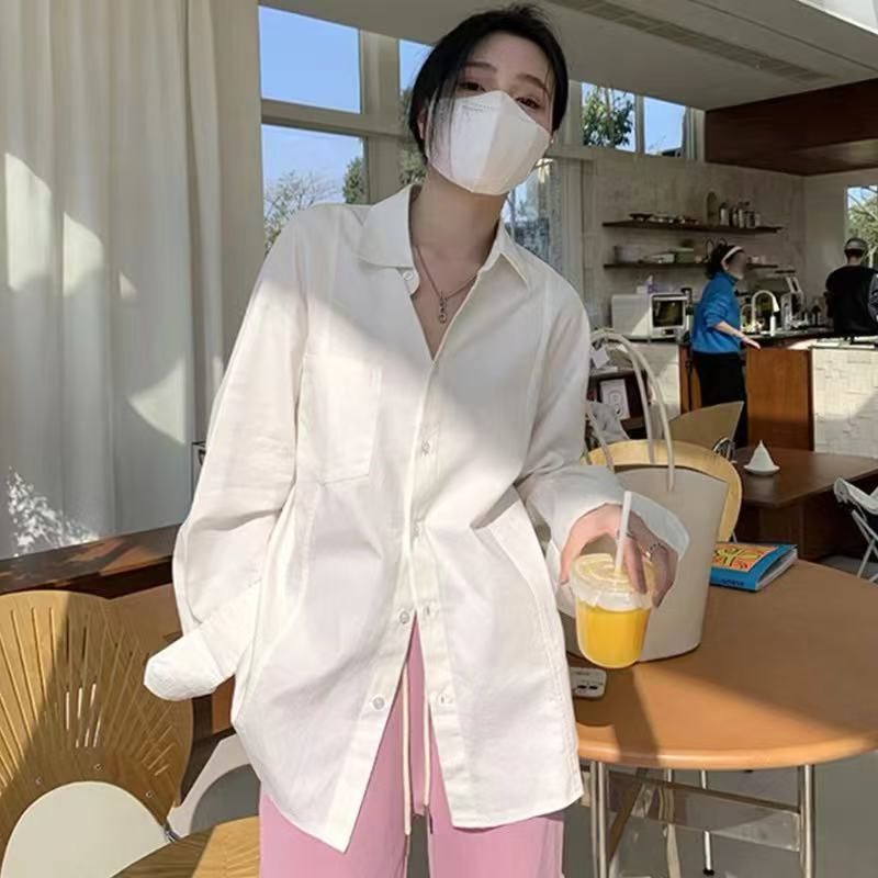 French white shirt jacket summer new design niche long-sleeved shirt spring loose casual top for women