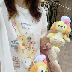 200g combed and tight-fitting sprinkler, pure cotton backpack, spring and summer loose shoulder printed short-sleeved T-shirt