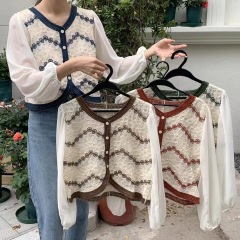 New high-end jacquard sweater for women in spring and summer design chiffon shirt niche short top