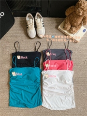 Real shot of the new summer ice silk suspender vest folds pure hot girl wearing outside with breast pad beautiful back