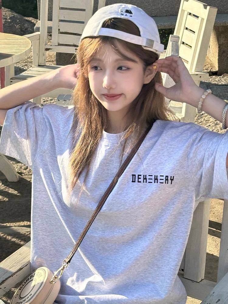 200g combed and tight-fitting sprinkler, pure cotton backpack, spring and summer loose shoulder printed short-sleeved T-shirt
