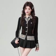 Pure cross V-neck long-sleeved T-shirt for women in autumn new niche and unique base shirt hot girl waist short top