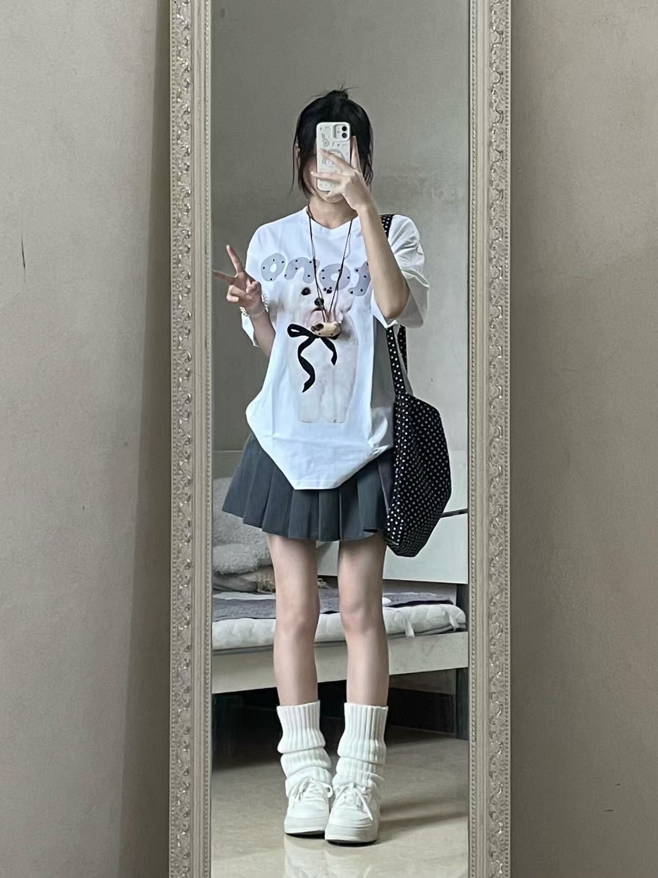 200g combed and tight-fitting sprinkler, pure cotton backpack, spring and summer loose shoulder printed short-sleeved T-shirt