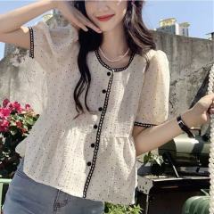 Summer sweet and chic design top T-shirt for women with large size belly-covering loose polka dot short-sleeved shirt