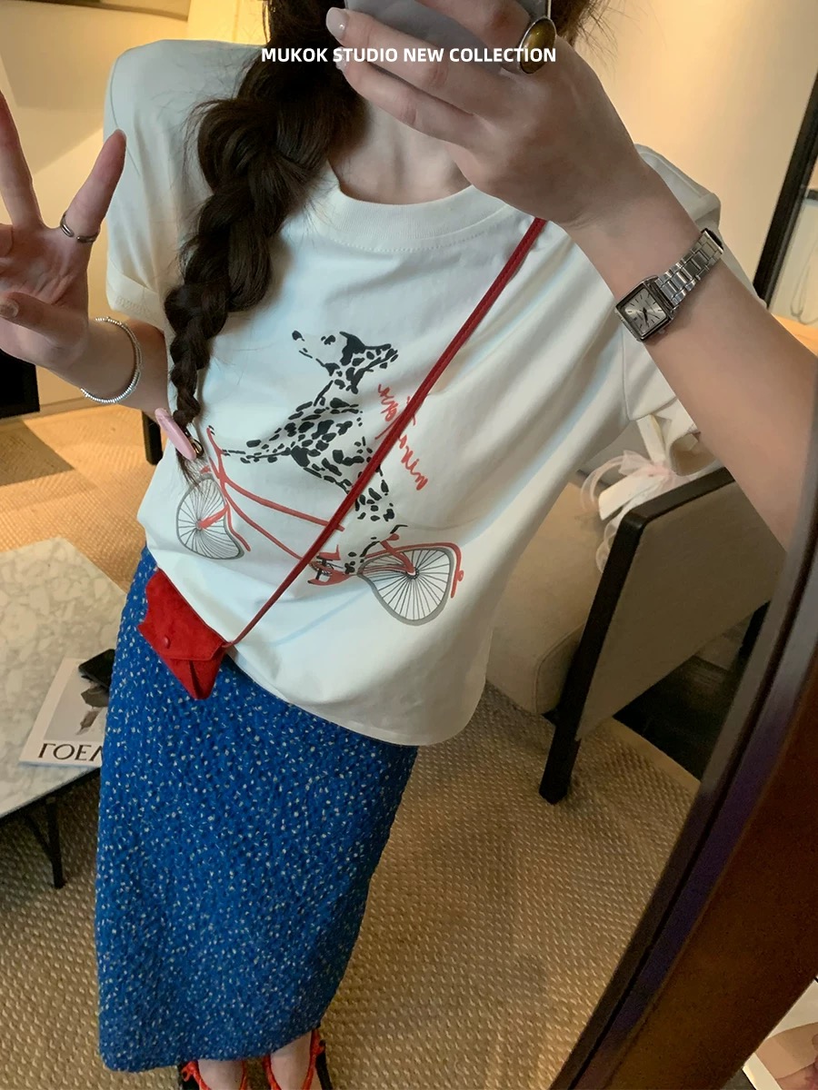 200g combed and tight-fitting sprinkler, pure cotton backpack, spring and summer loose shoulder printed short-sleeved T-shirt
