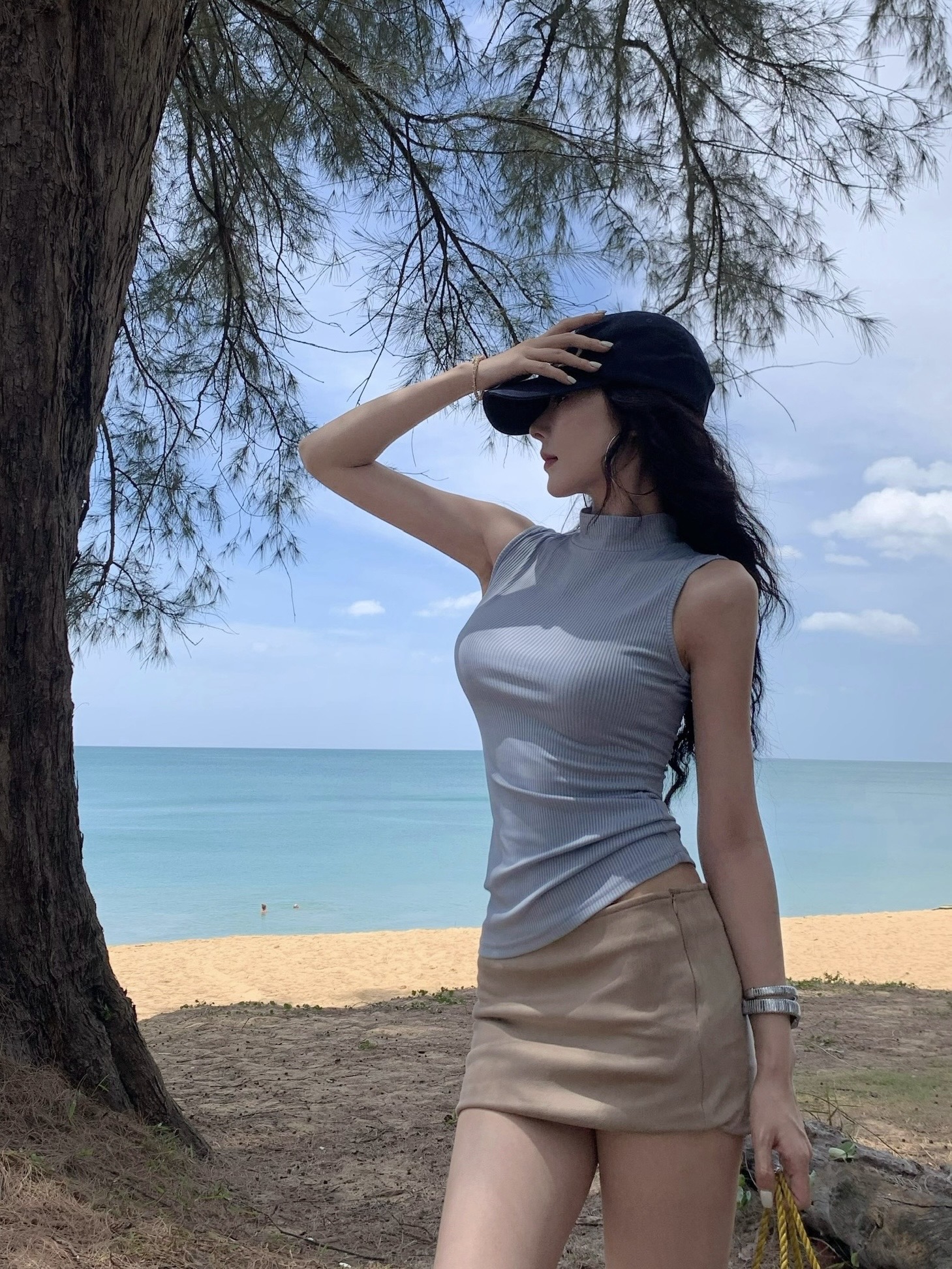 實拍 純欲辣妹修身顯瘦無袖背心t恤上衣絨面短裙包臀半身裙