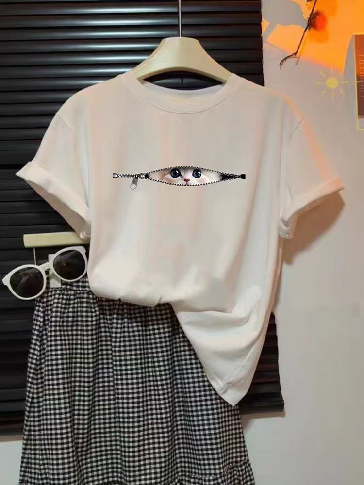 200g combed and tight spun in 2025, pure cotton back bag strip, spring and summer loose shoulder printed short-sleeved T-shirt