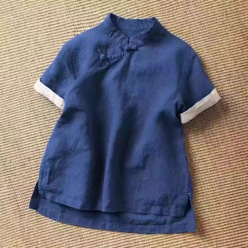 棉麻短袖寬鬆大碼上衣女裝夏季薄款洋氣夏裝媽媽純棉襯衫中年