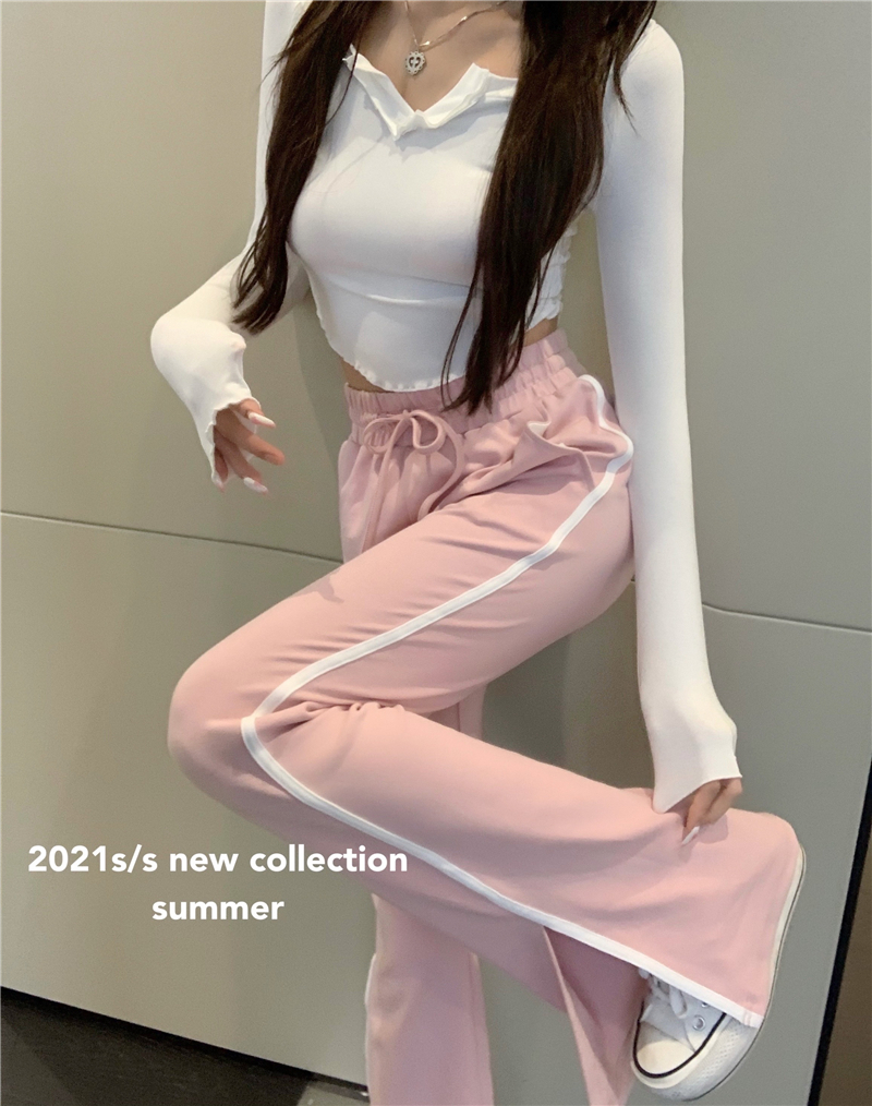 Real-life spring clothing new style slim curved hem long-sleeved top T-shirt + straight sports pants casual pants