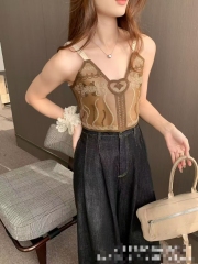 Sweet and spicy sexy style hollow layered versatile vest suspender women tight design niche trendy short top