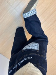 Korean style spliced ​​plaid curly jeans for women American retro high street niche straight-leg design loose wide-leg pants