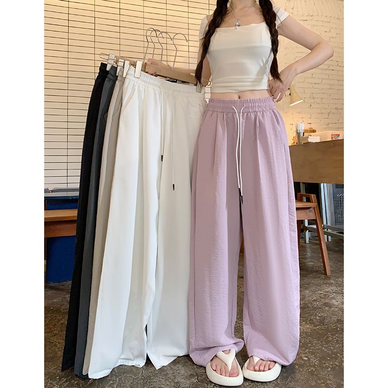 Japanese-style minimalist lantern pants spring new women solid color elastic waist comfortable drawstring casual women straight-leg drape pants
