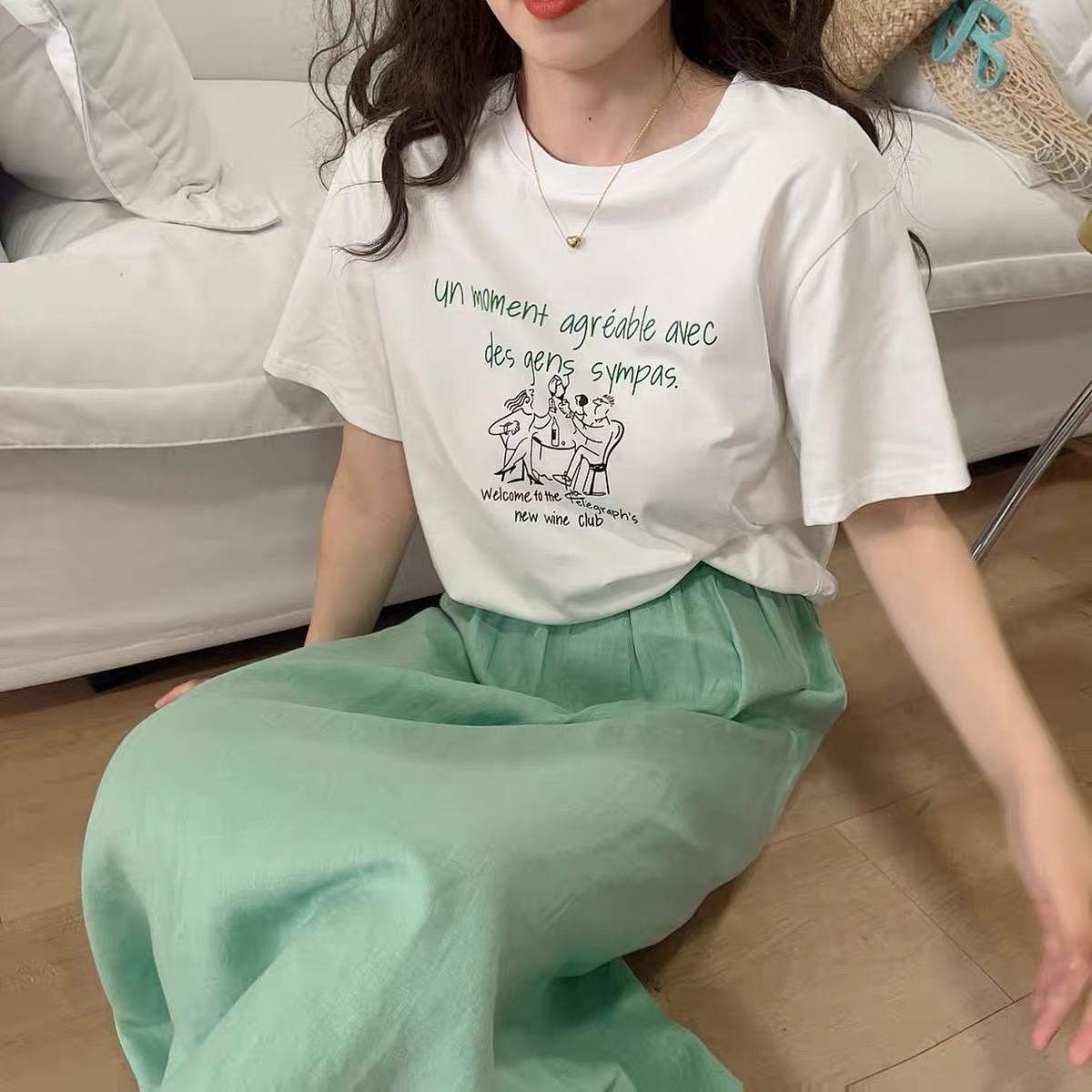 200g combed and tight-fitting sprinkler, pure cotton backpack, spring and summer loose shoulder printed short-sleeved T-shirt