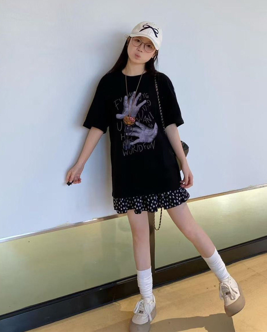 200g combed and tight-fitting sprinkler, pure cotton backpack, spring and summer loose shoulder printed short-sleeved T-shirt