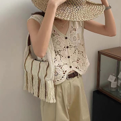 New Korean style summer design niche hollow vest cardigan for women wearing short tops trendy