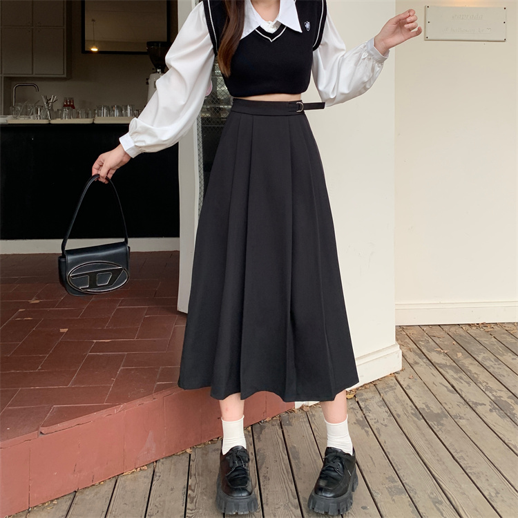 Suit high waist pleated suit skirt for women with high waist slimming hips A-line skirt