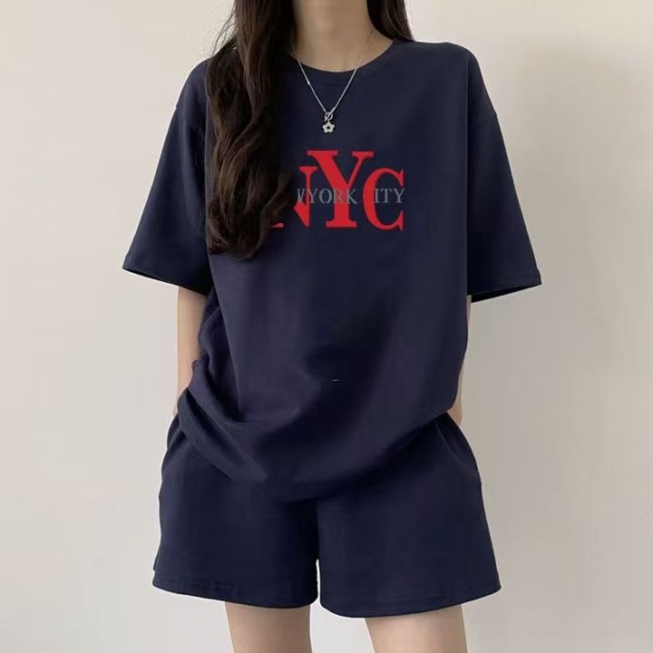 韓版運動服套裝女夏季2025新款短袖短褲校園風可愛少女跑步兩件