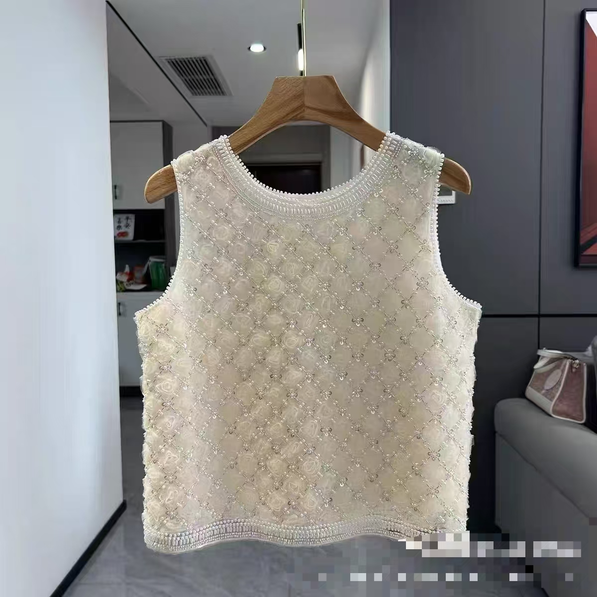 New summer style luxury sleeveless vest vest mesh three-dimensional flower fashionable exquisite heavy industry nail beads