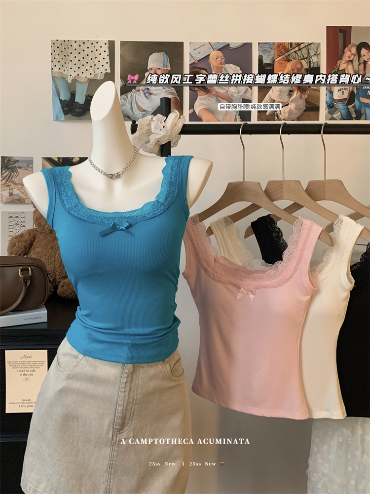 Real-life 25-year new square neck lace suspender vest women's inner bottom shirt slim fitted top
