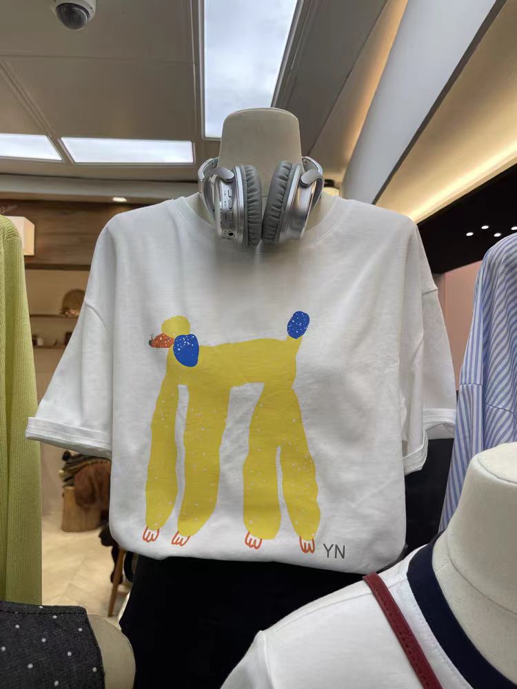200g combed and tight spun in 2025, pure cotton back bag strip, spring and summer loose shoulder printed short-sleeved T-shirt