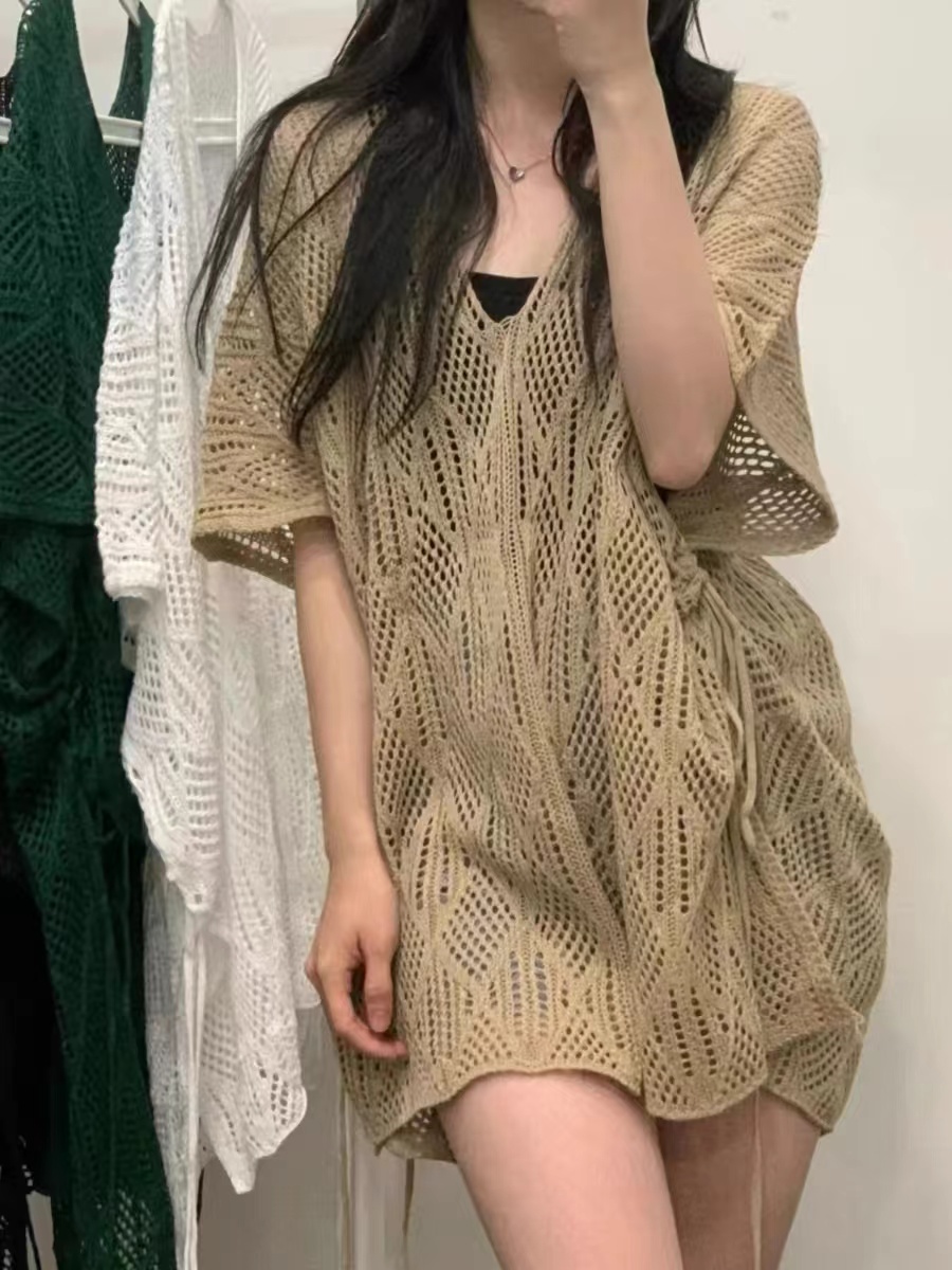 Sun protection hollow versatile sweater for women lazy style summer design niche unique and loose blouse top