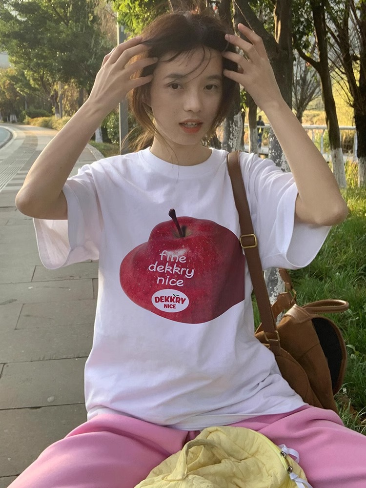 200g combed and tight spun in 2025, pure cotton back bag strip, spring and summer loose shoulder printed short-sleeved T-shirt