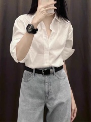 Early spring French sunscreen white shirt shirt jacket for women's spring and autumn new design niche top