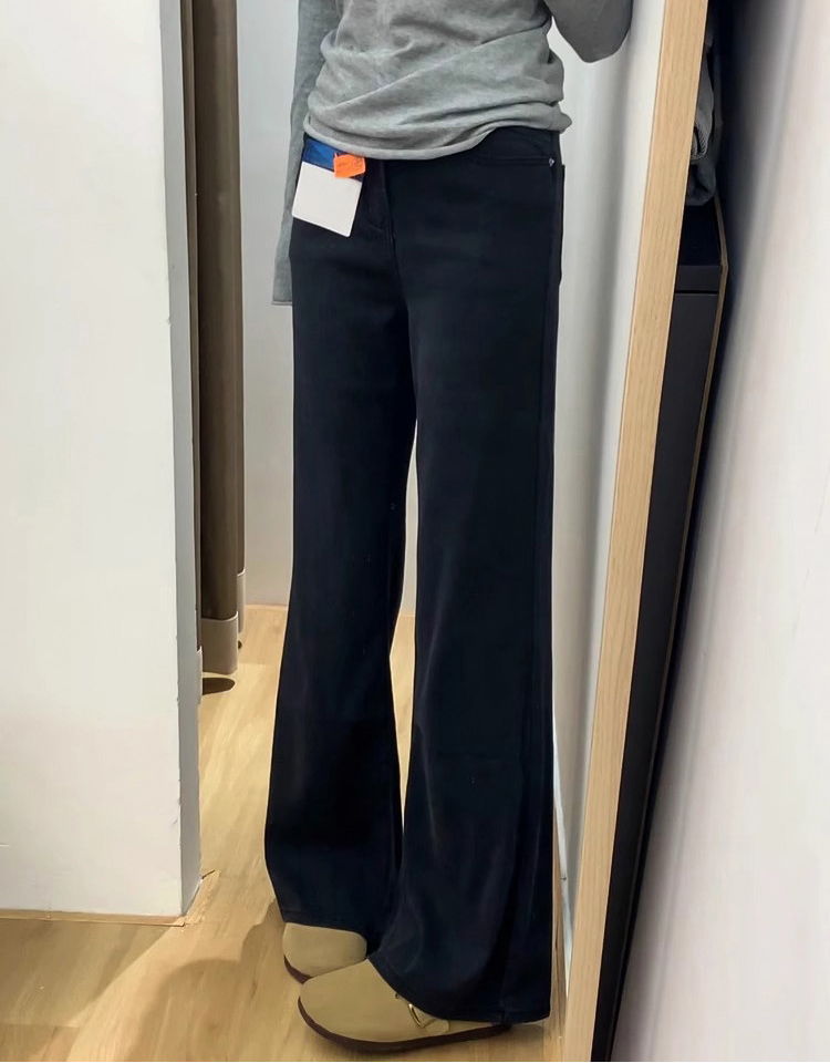 Black low waist and no legs slightly flared jeans for women in spring new elastic wide-leg slimming flared horseshoe floor pants
