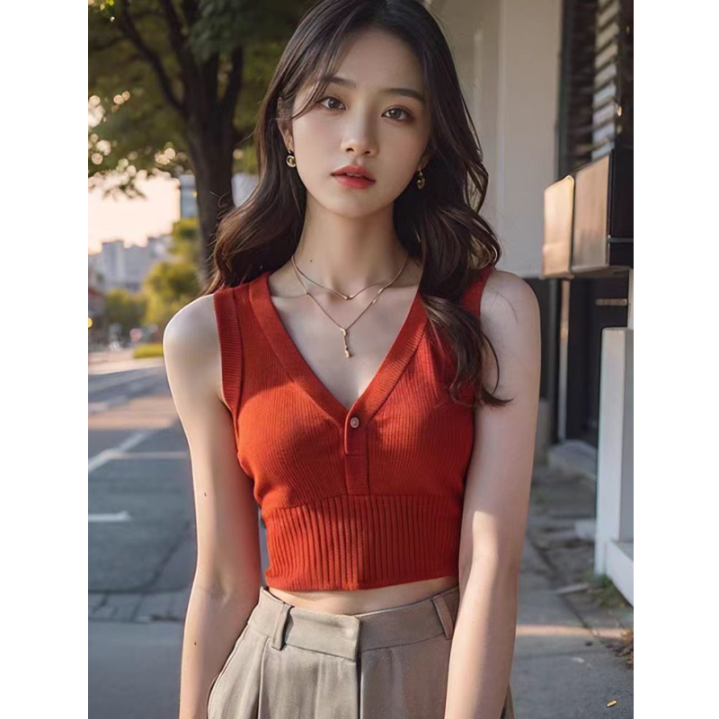 Knitted vest inner vest suspender women's clothing summer 2025 new short hot girl navel tights