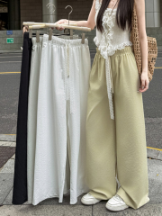 Real photo Lace drawstring wide-leg pants for women draped loose high waist pants 2025 casual pants floor trousers