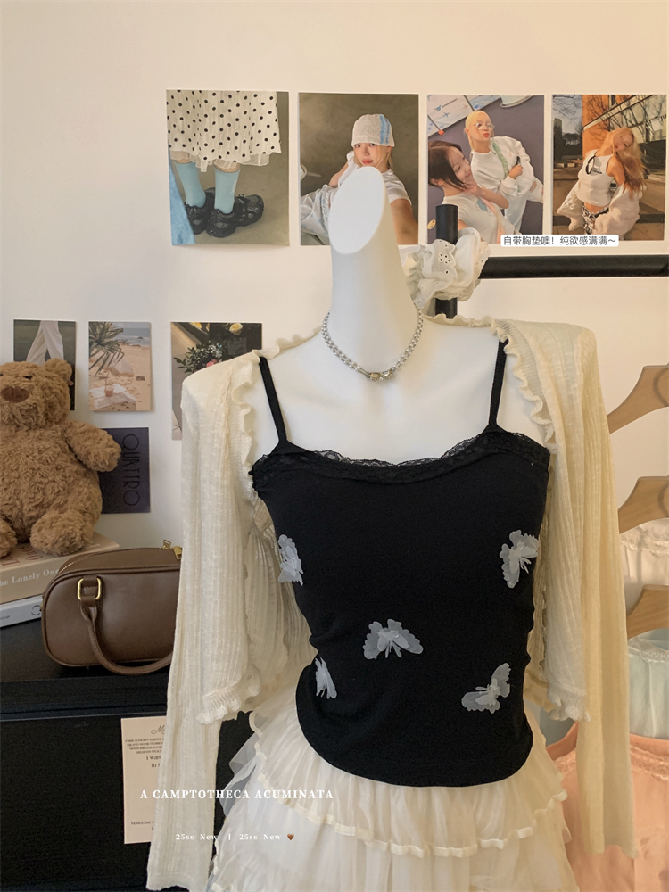 Real-life 25-year new three-dimensional butterfly design suspender vest with chest pad slim fit top
