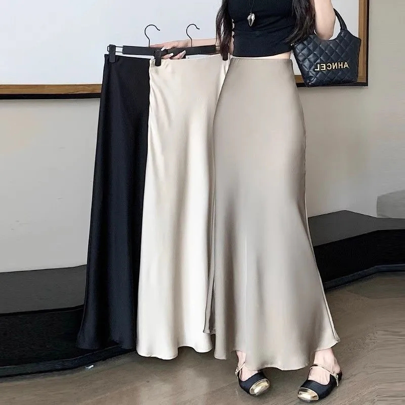 High-end and fashionable temperament skirt for women in autumn mid-length high waist covering hip drooping A-line wrapping hip fish tail long skirt