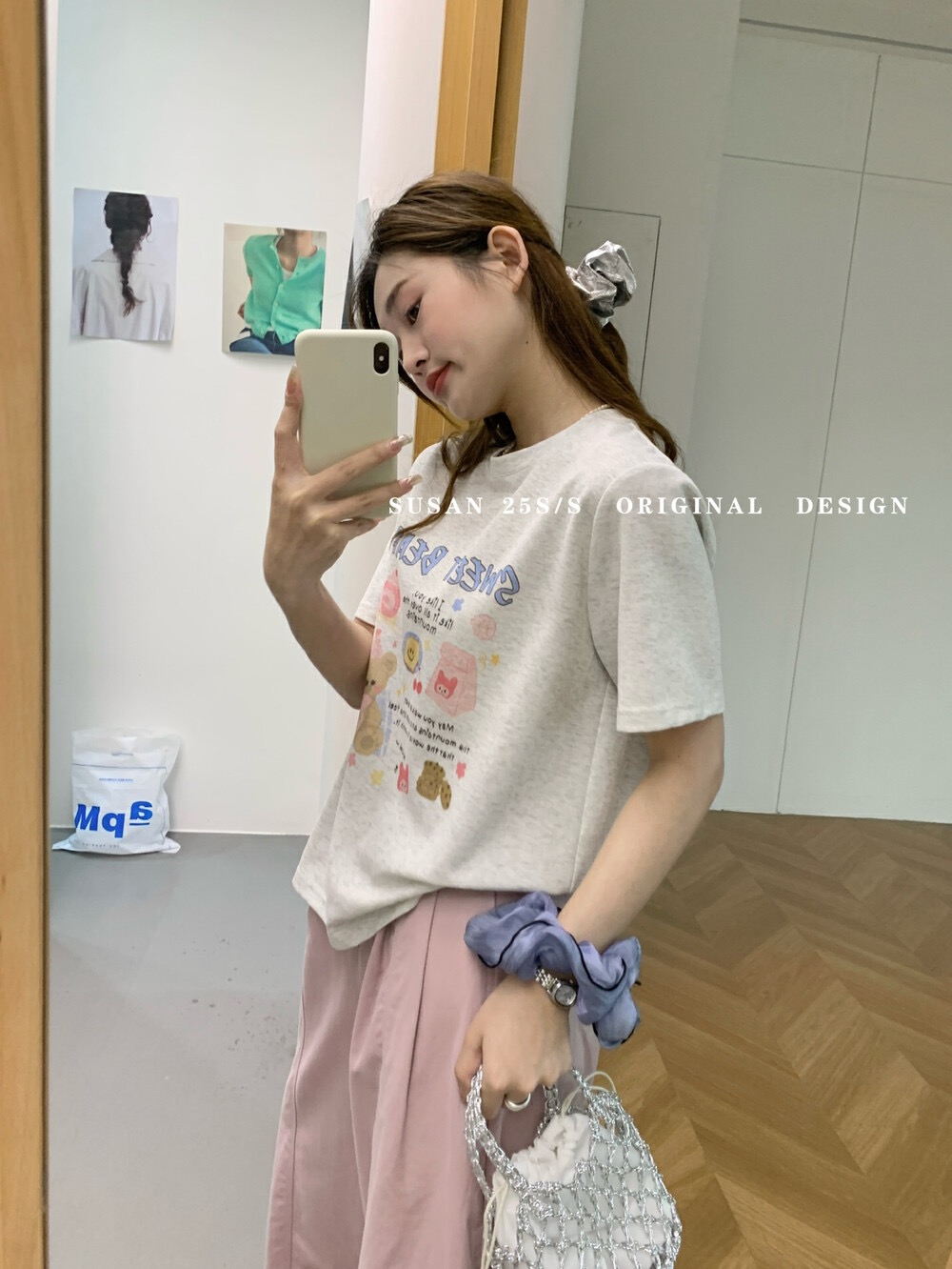 200g combed and tight spun in 2025, pure cotton back bag strip, spring and summer loose shoulder printed short-sleeved T-shirt