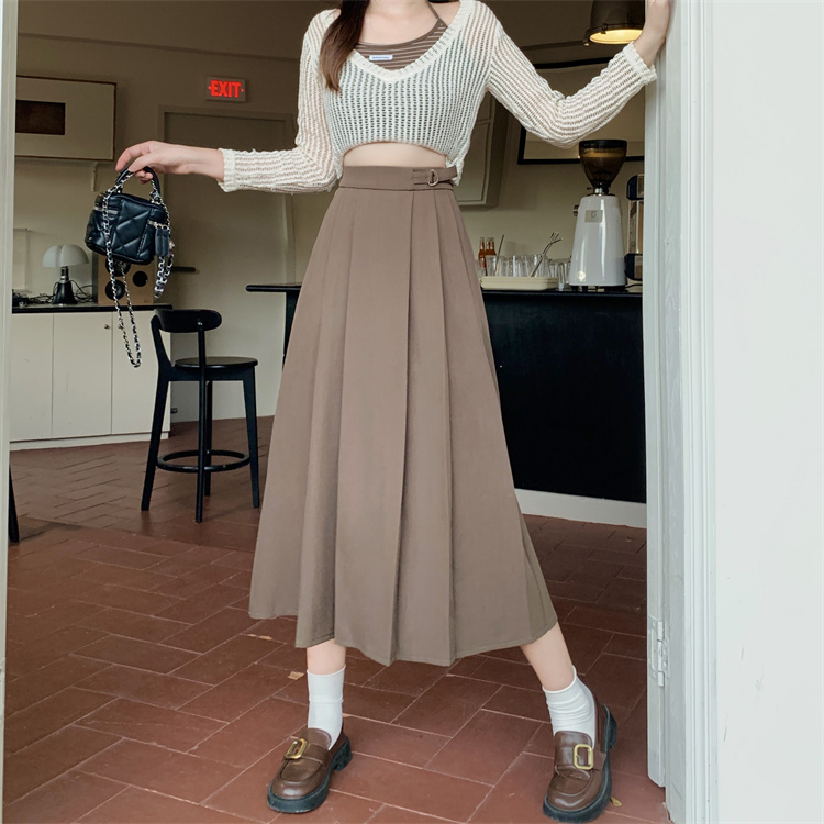 7433 real-life suit high waist pleated suit skirt for women with high waist slim hips A-line skirt