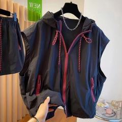 特大碼300斤連帽馬甲無袖春夏戶外輕薄百搭寬鬆休閒速干防曬外套