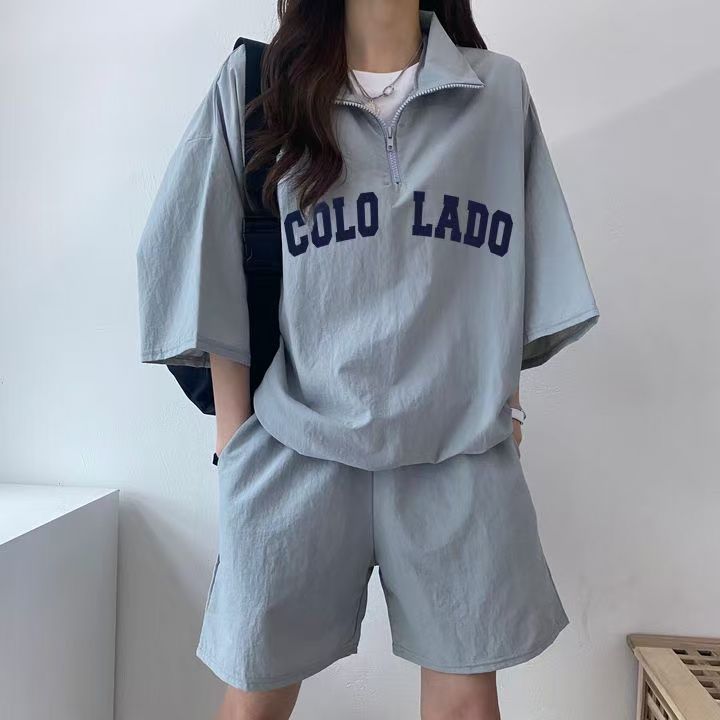 Korean women's sports suit set summer 2025 new short-sleeved shorts campus style cute girl running two-piece