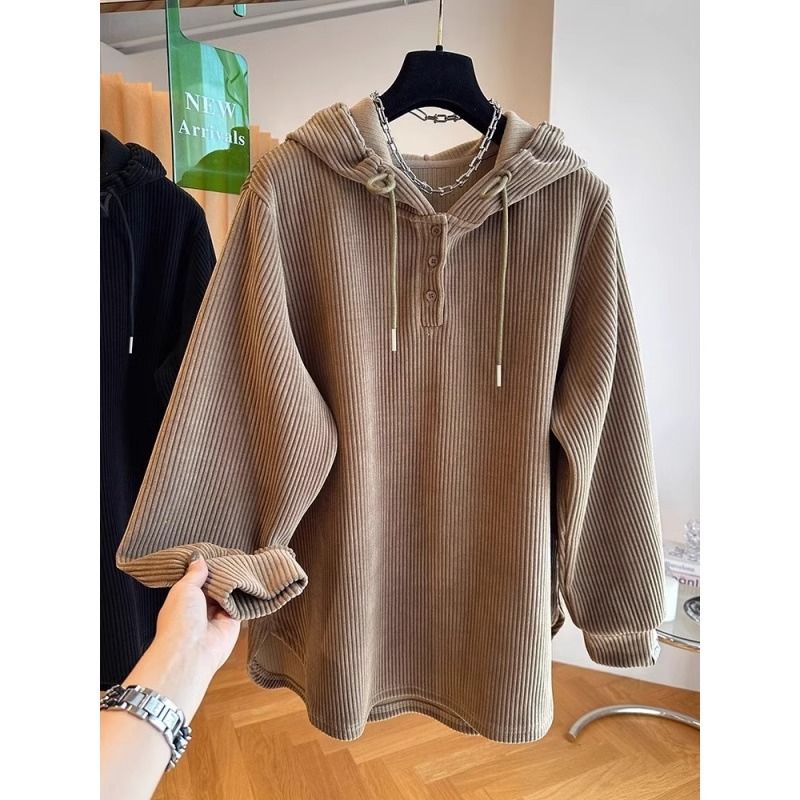 Women's Loose Hooded Sweatshirt for Spring 2025, Long Sleeve, Slimming Oversized Top for Plus Size