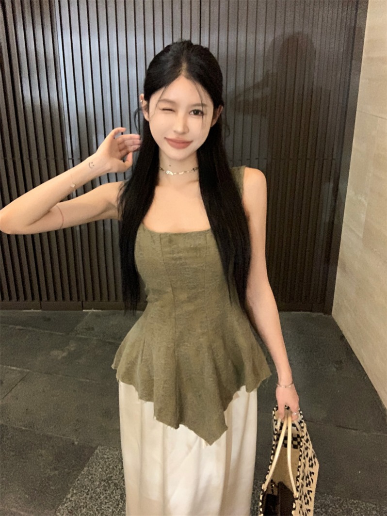 實拍 設計感小眾氣質不規則吊帶背心上衣