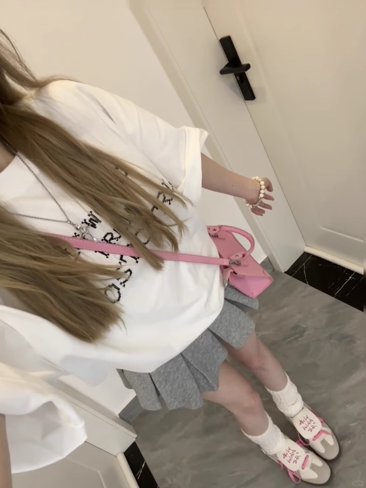 200g combed and tight spun in 2025, pure cotton back bag strip, spring and summer loose shoulder printed short-sleeved T-shirt