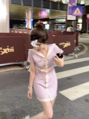 DoggyQin Summer Fragrance / 2025 Summer New Knitted Little Scandalous Waist-Taking Elegant Collar Dress