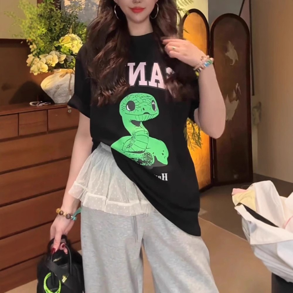200g combed and tight-fitting sprinkler, pure cotton backpack, spring and summer loose shoulder printed short-sleeved T-shirt