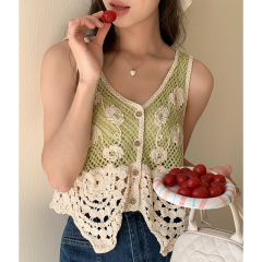 Hollow knitted knitted vest vest for women's summer thin loose short cardigan horse clip outside wear