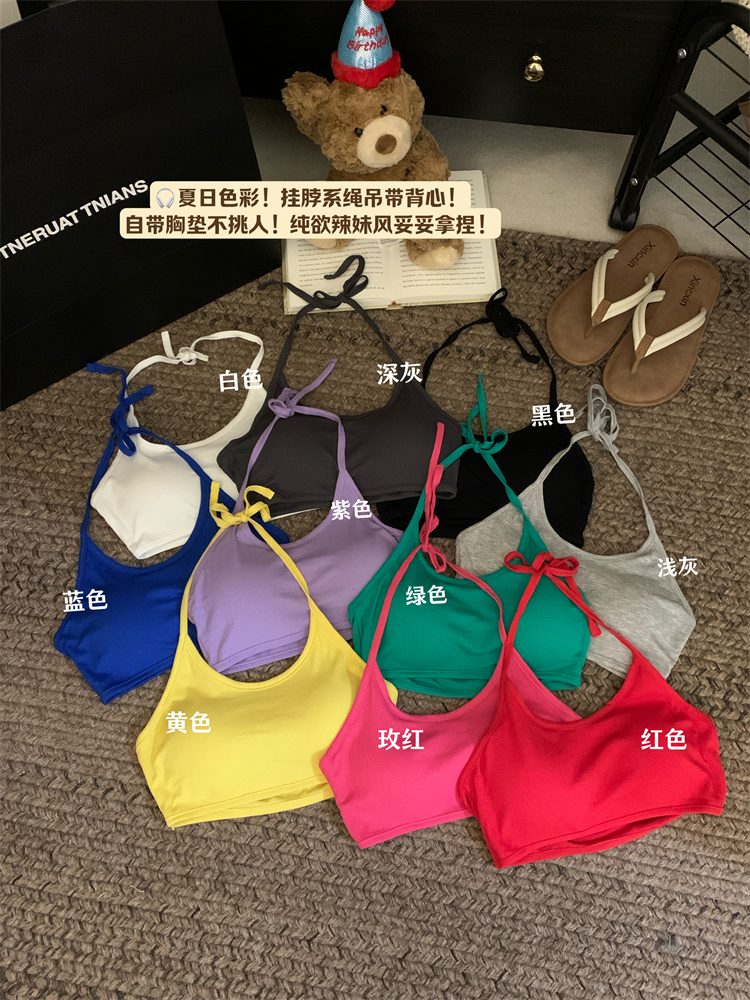 Real shot!  New sunscreen long-sleeved top for women's halter neck T-shirt + candy color beautiful back vest strap