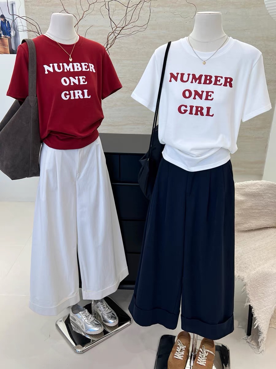 200g combed and tight-fitting sprinkler, pure cotton backpack, spring and summer loose shoulder printed short-sleeved T-shirt