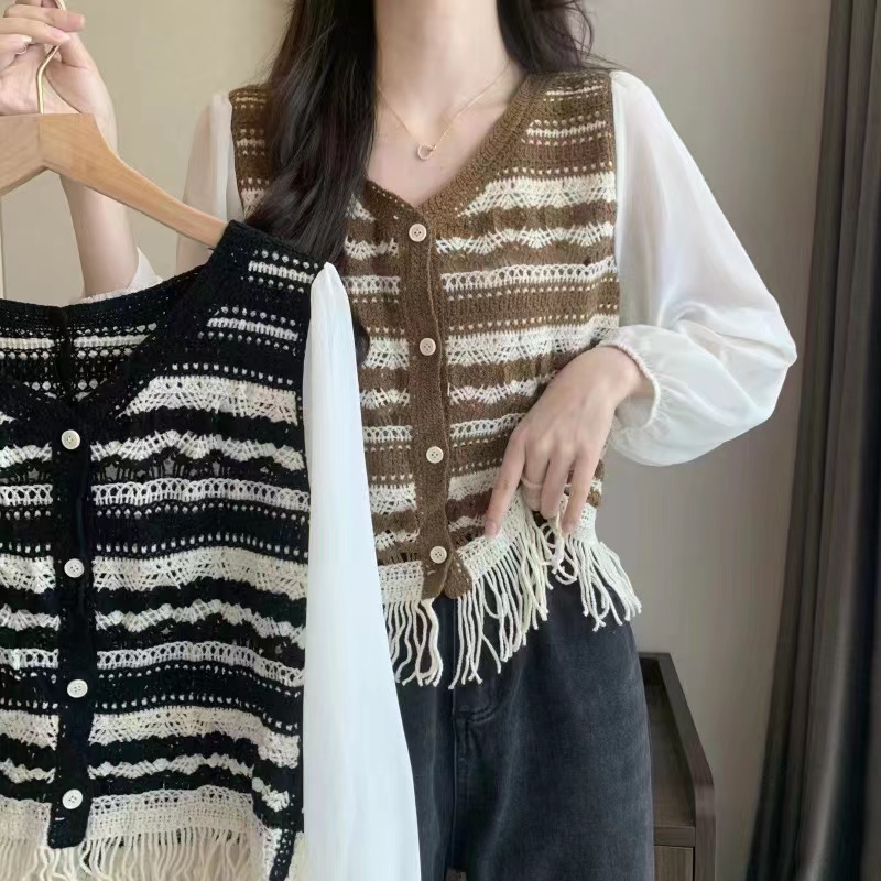 New Korean V-neck tassel edge niche chiffon shirt