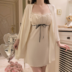 Real shot of 25 new sexy pajamas passionate lace gathering breast pad nightgown outer gown home clothing set