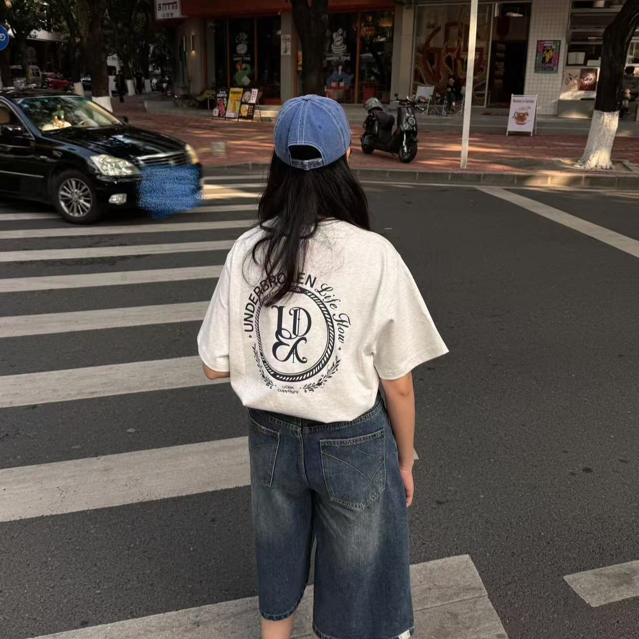 200g combed and tight spun in 2025, pure cotton back bag strip, spring and summer loose shoulder printed short-sleeved T-shirt