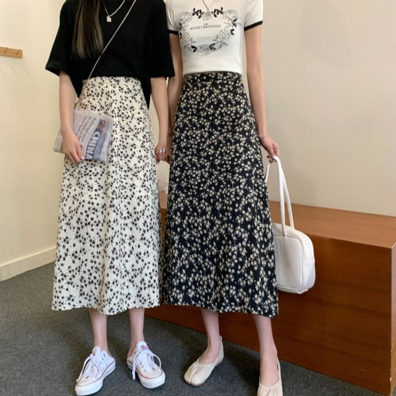 Floral skirt spring and summer 2025 new design small A-line skirt temperament mid-length skirt women's clothing