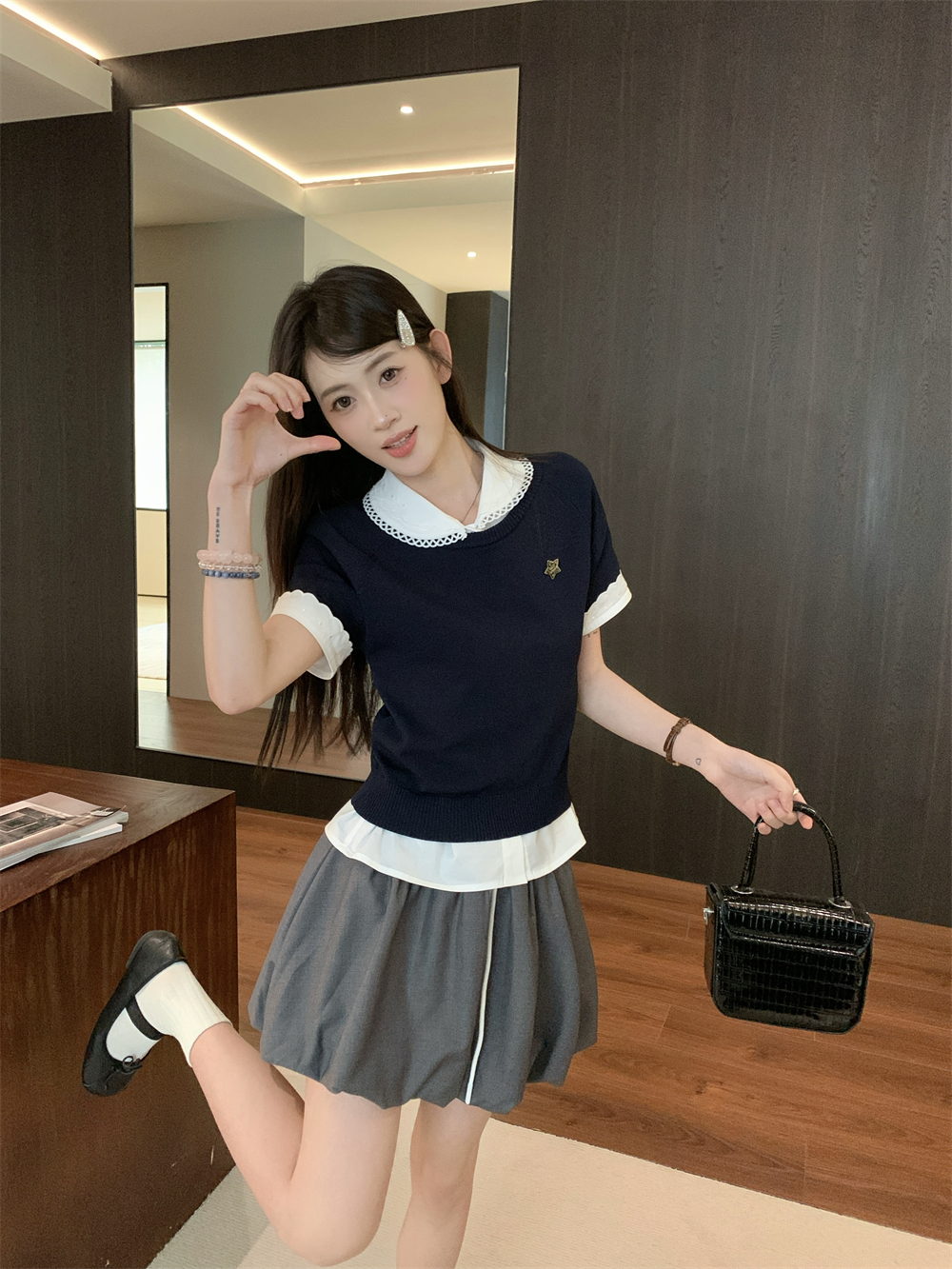 Real photos of miu girl sweet strap skirt beautiful unique vest dress shirt suit
